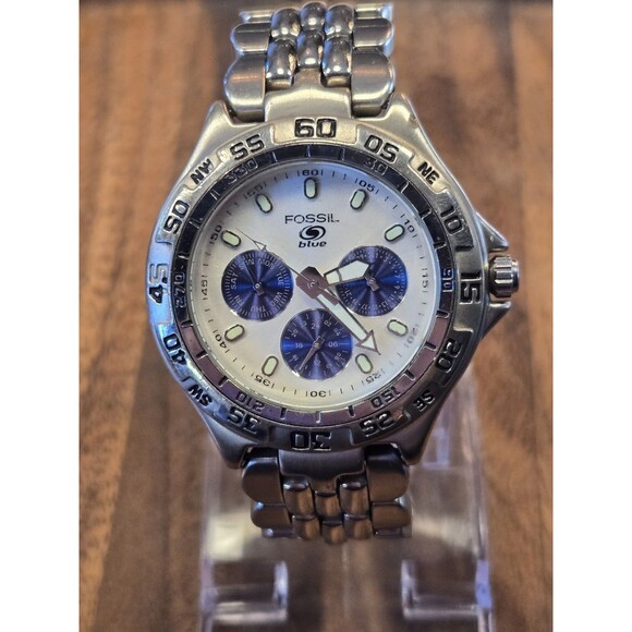 Fossil Blue BQ-9165 Mens 42mm Stainless Watch 100m Silver Dial New Battery 7" - Picture 2 of 10